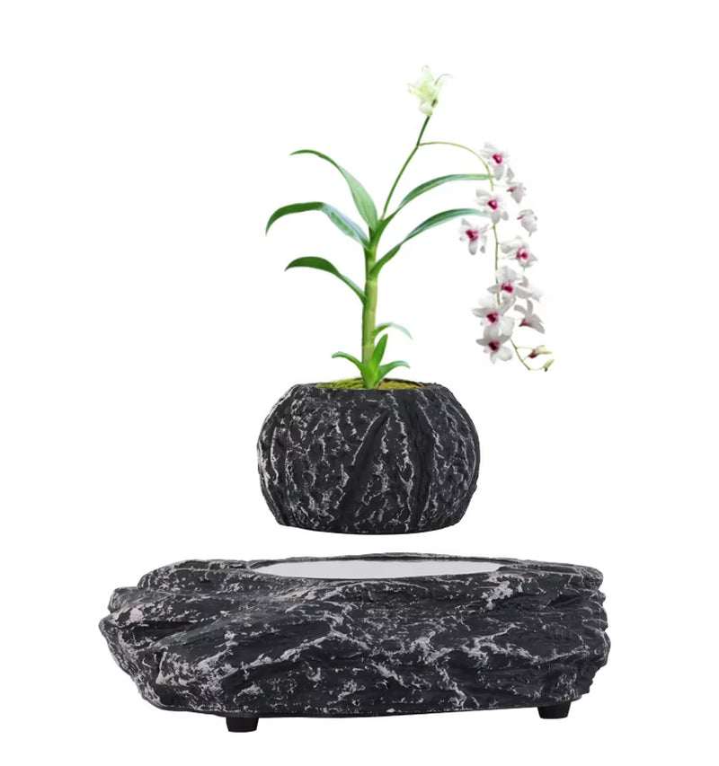 Nordic Simple Personality Black Resin Stone-Like Floating Magnetic Levitation Indoor Outdoor Home Office Bonsai Pots for Plants