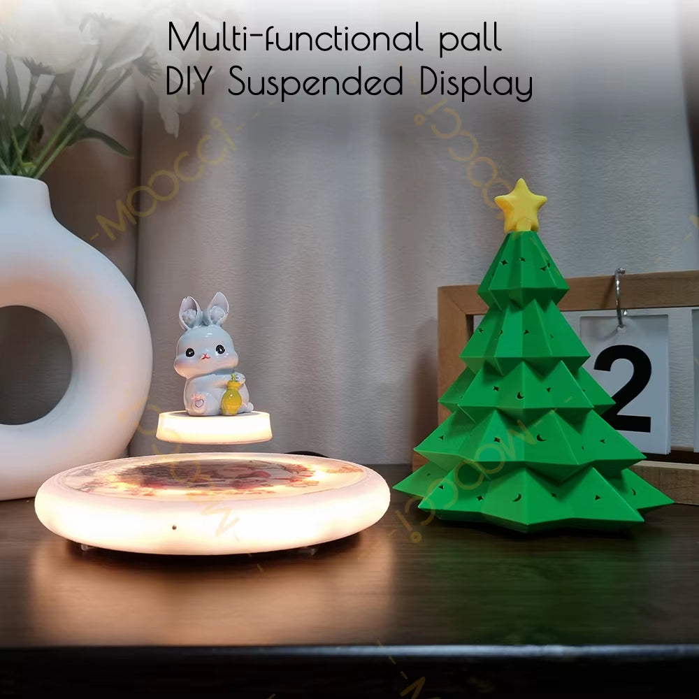 Holiday Decorative Mini Xmas Tree Tabletop Night Light LED Ambient Lamp Magnetic Levitation Floating Christmas Tree for Gift