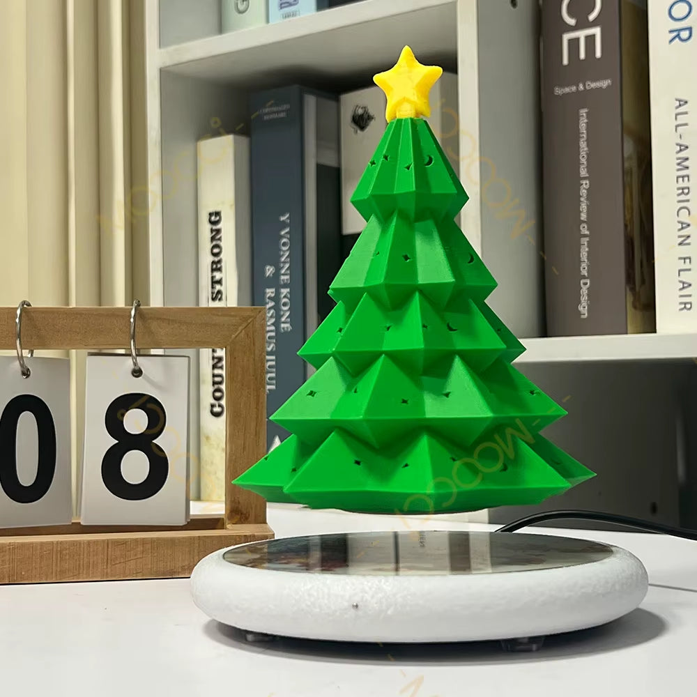 Holiday Decorative Mini Xmas Tree Tabletop Night Light LED Ambient Lamp Magnetic Levitation Floating Christmas Tree for Gift