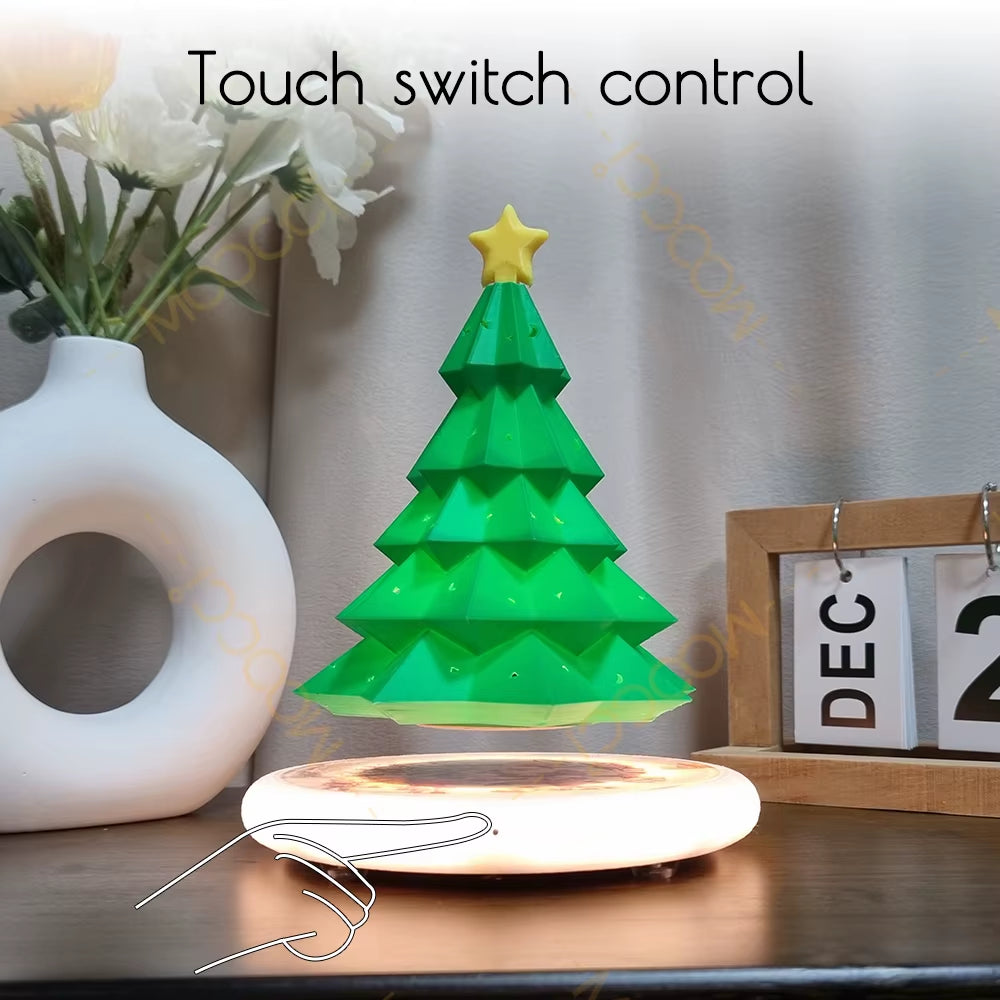 Holiday Decorative Mini Xmas Tree Tabletop Night Light LED Ambient Lamp Magnetic Levitation Floating Christmas Tree for Gift