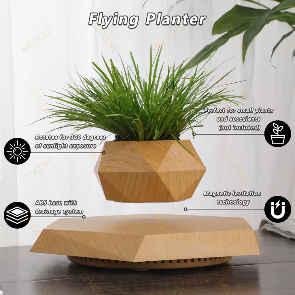 Modern Simple Indoor Decor Rotation Magnetic Levitation Floating Flower Pot Best Gift Lovers Wedding Anniversary Smart Planters