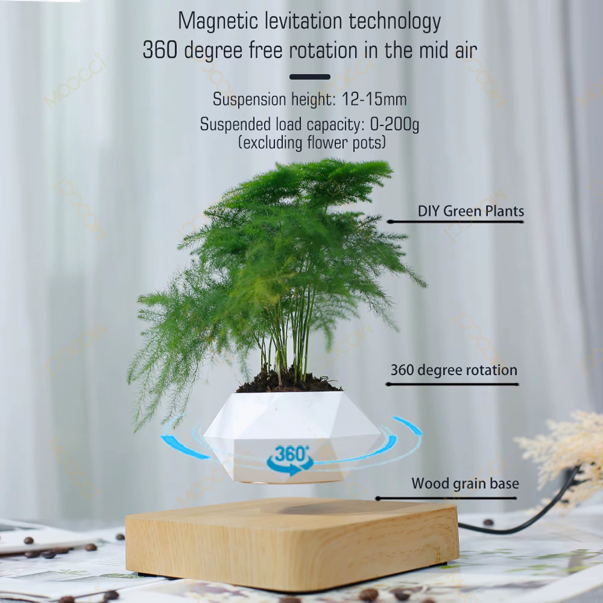 High-Class Commercial Creative Artificial Magnetic Levitation Bonsai Floating Indoor Home Office Decoration Air Plant Pot