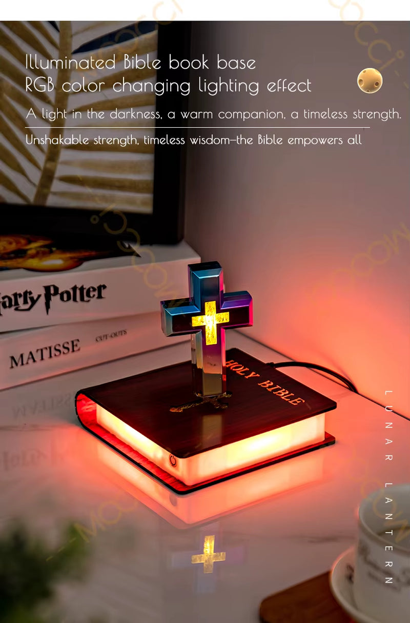 Original Manufacturer'S Religious Gifts RGB Changing Color Magnetic Levitating Floating Cross for Home Easter Holiday Supplies