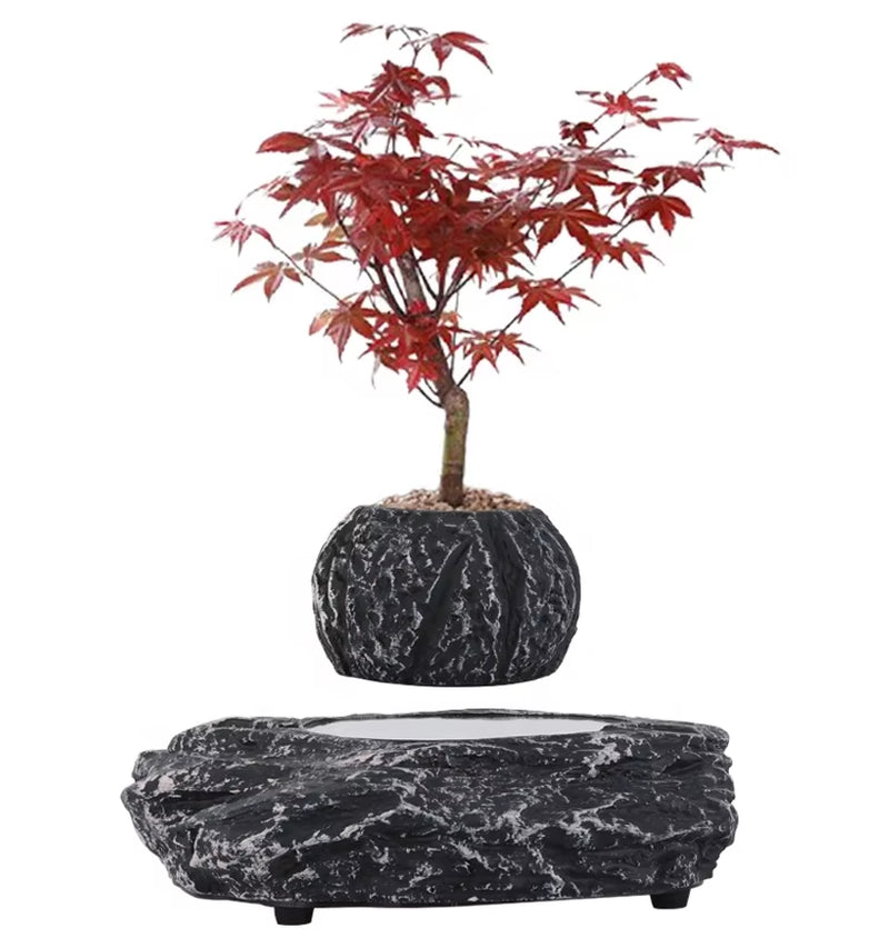 Nordic Simple Personality Black Resin Stone-Like Floating Magnetic Levitation Indoor Outdoor Home Office Bonsai Pots for Plants