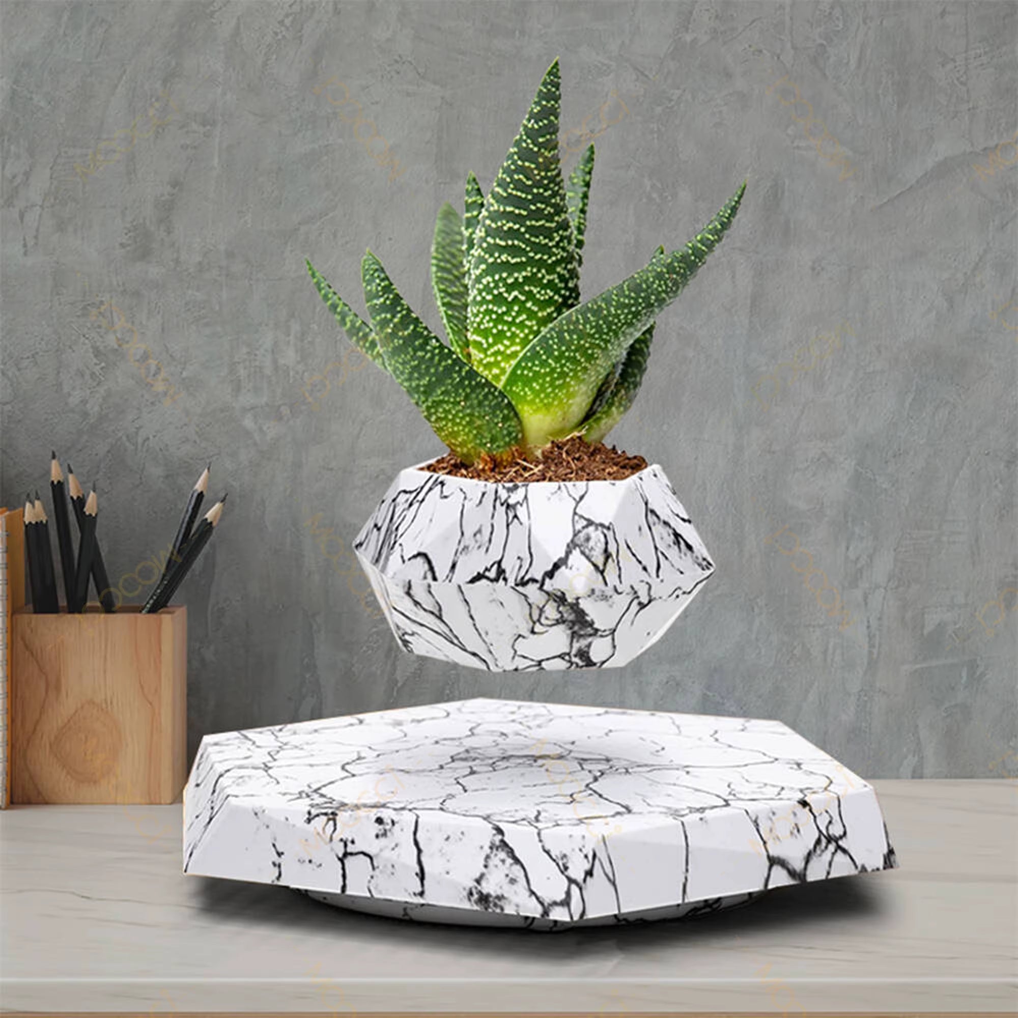 Elegant ABS Plastic Magnetic Levitation Wedding Promotions Agriculture Marble-Like Hexagon Affordable Smart Flower Plant Pot