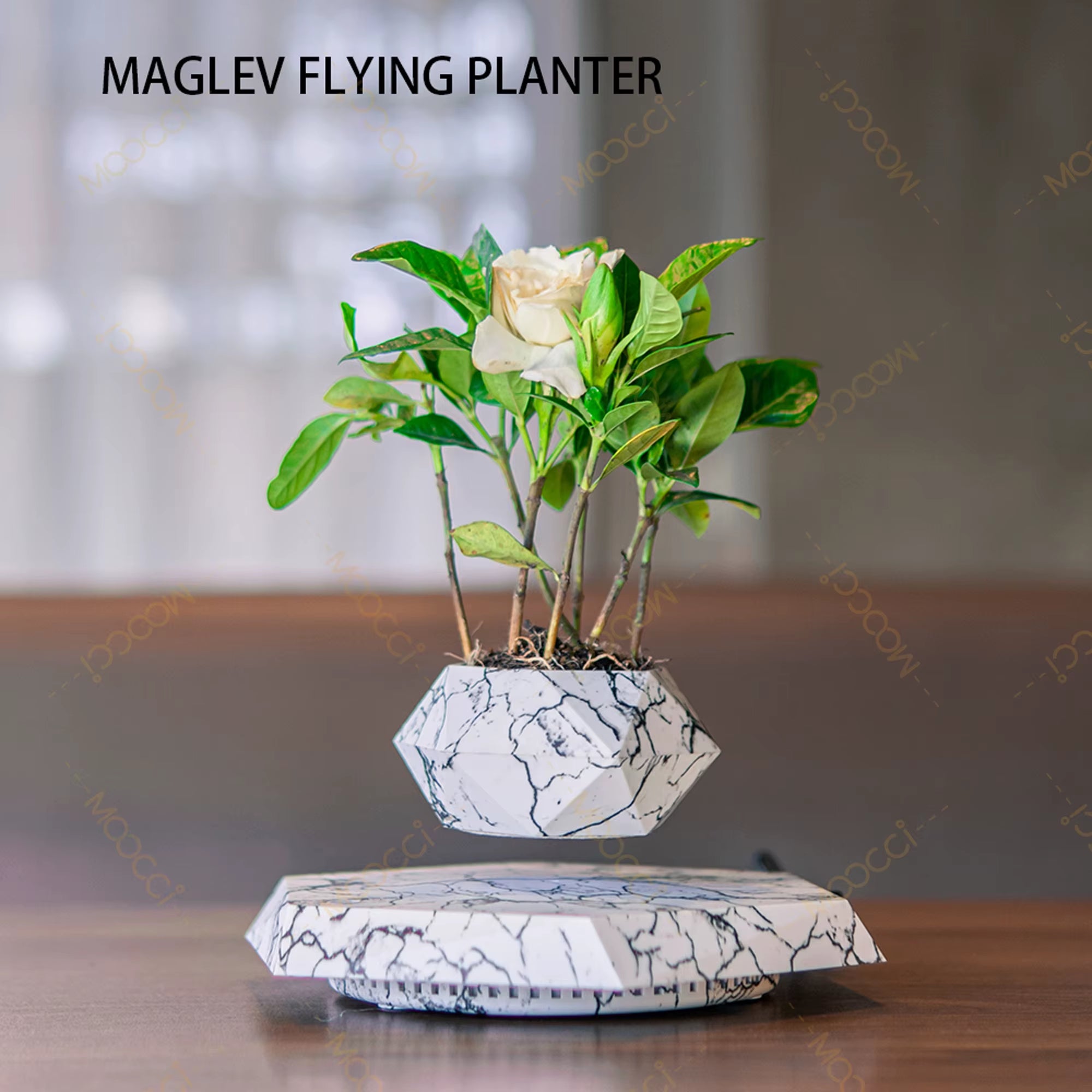 Elegant ABS Plastic Magnetic Levitation Wedding Promotions Agriculture Marble-Like Hexagon Affordable Smart Flower Plant Pot