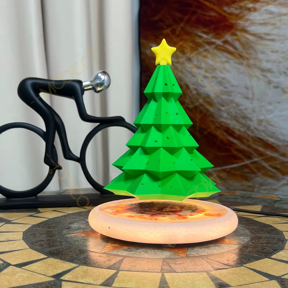 Holiday Decorative Mini Xmas Tree Tabletop Night Light LED Ambient Lamp Magnetic Levitation Floating Christmas Tree for Gift