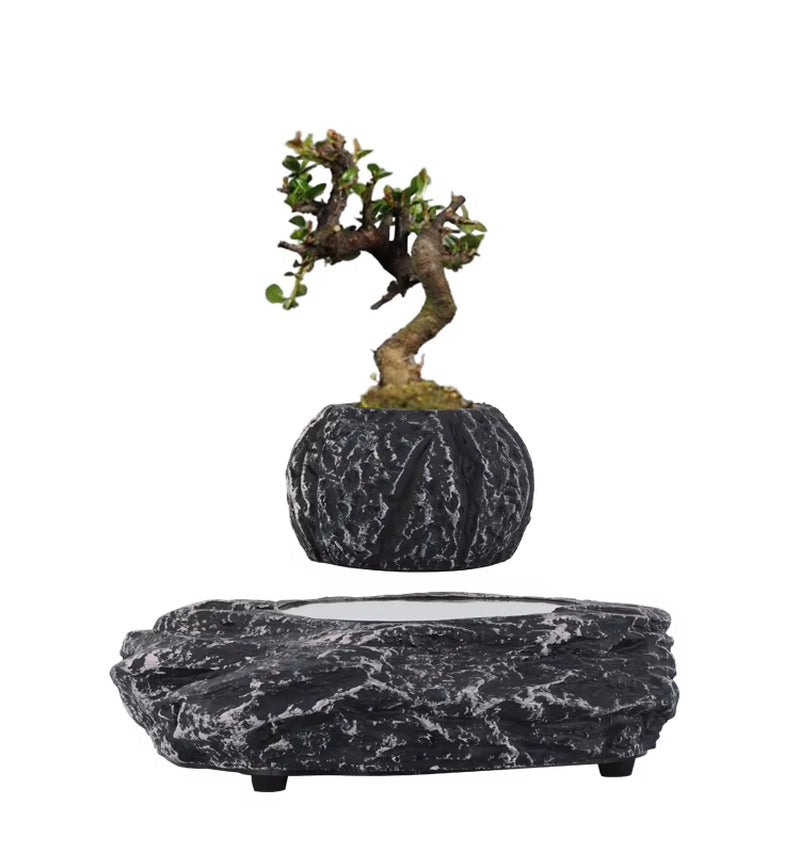 Nordic Simple Personality Black Resin Stone-Like Floating Magnetic Levitation Indoor Outdoor Home Office Bonsai Pots for Plants